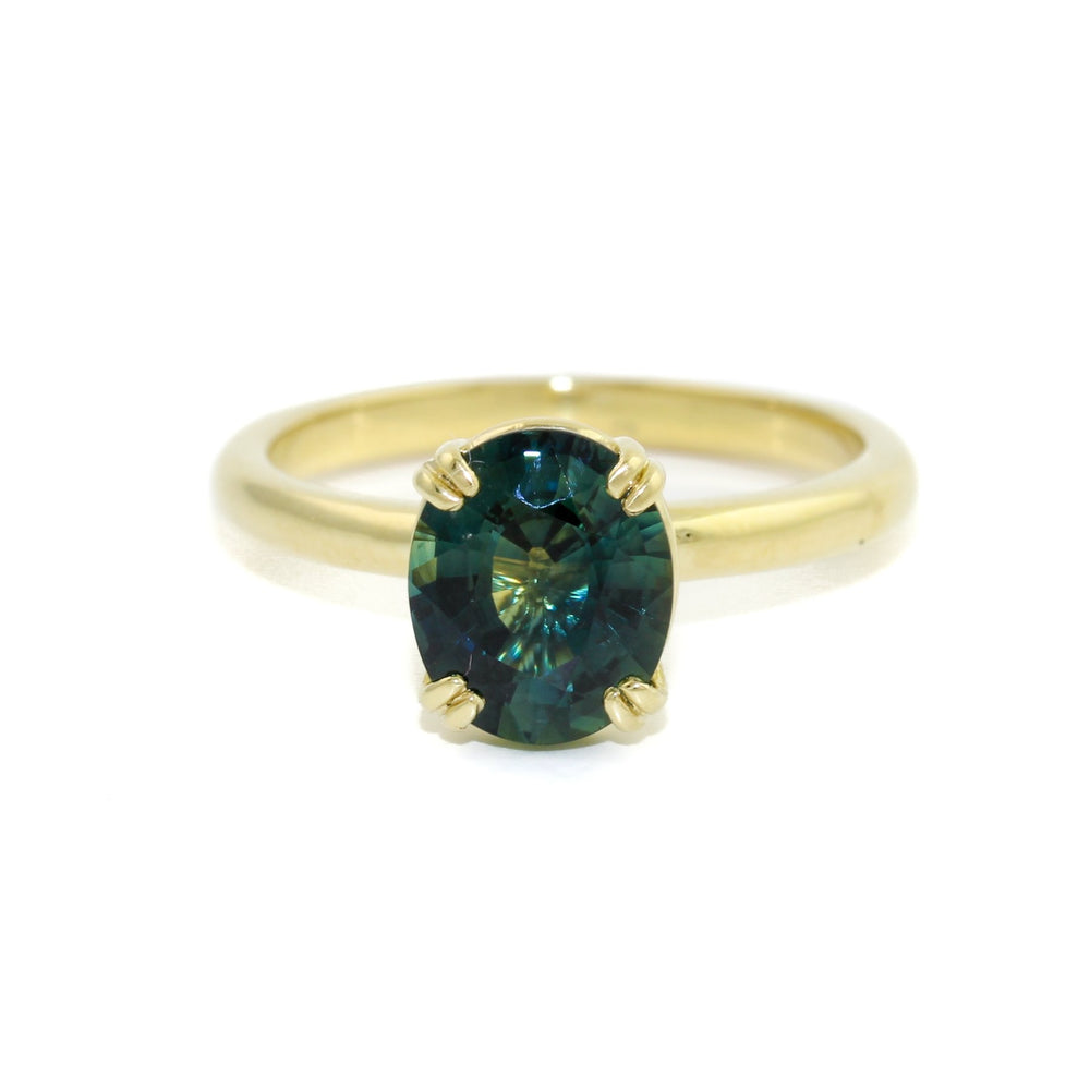 14 KT Gold Teal Sapphire Solitaire Ring - Kingdom Jewelry