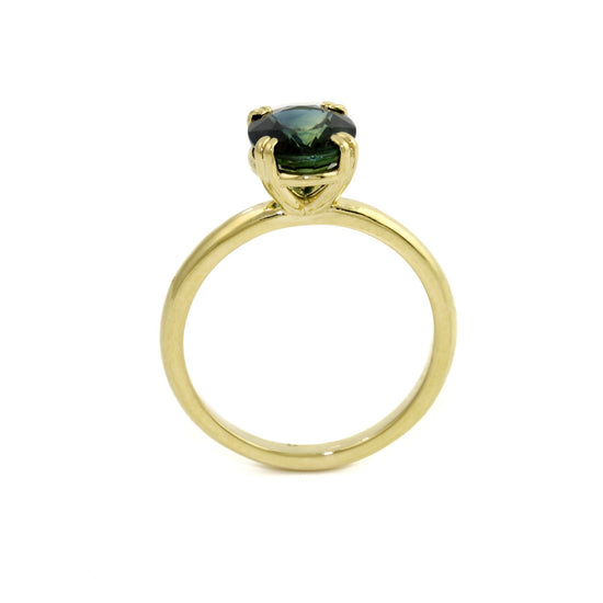 14 KT Gold Teal Sapphire Solitaire Ring - Kingdom Jewelry