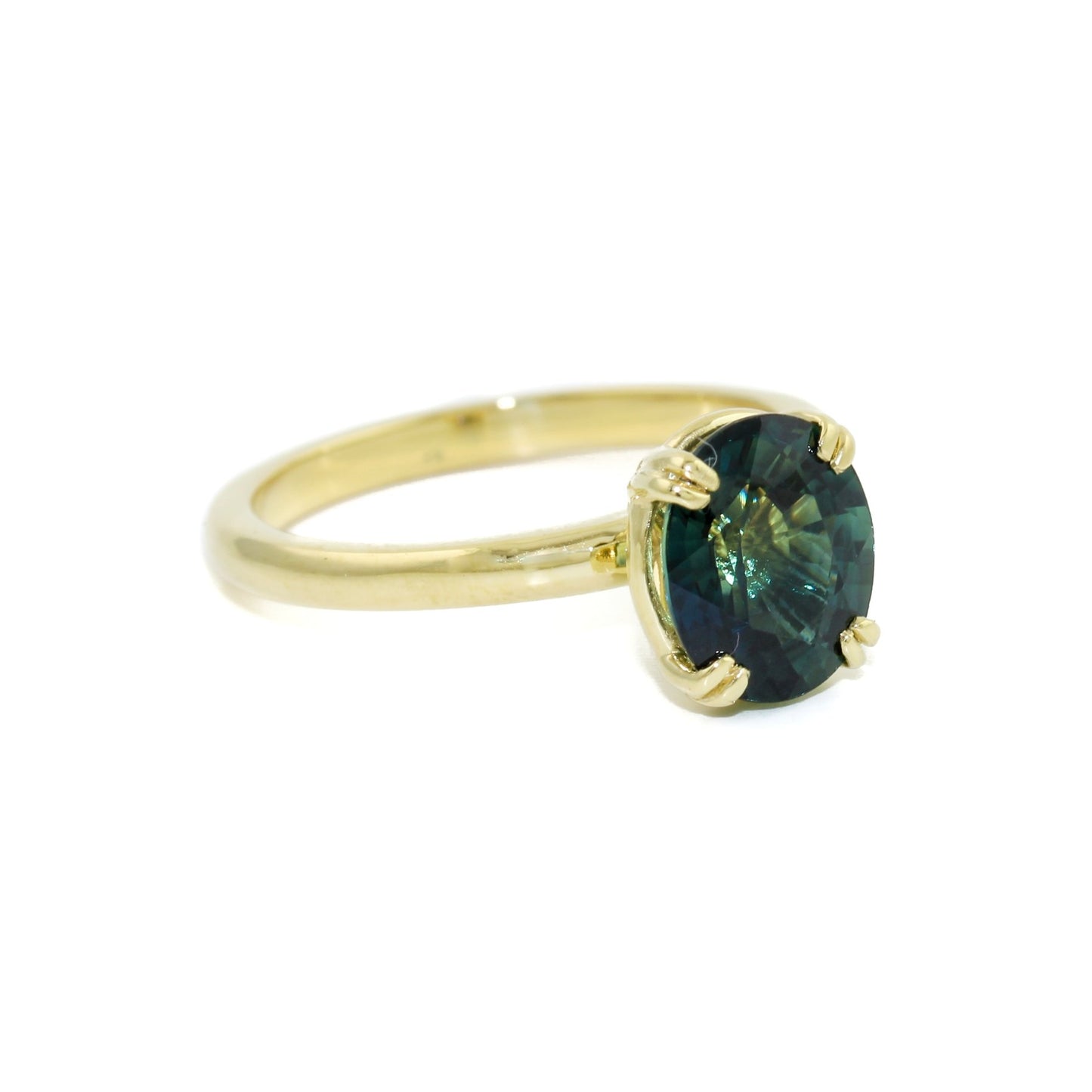 14 KT Gold Teal Sapphire Solitaire Ring - Kingdom Jewelry