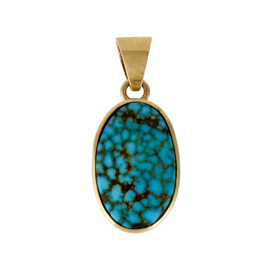 14 KT Gold x Aquarian Ocean Kingman Turquoise Oval Pendant - Kingdom Jewelry