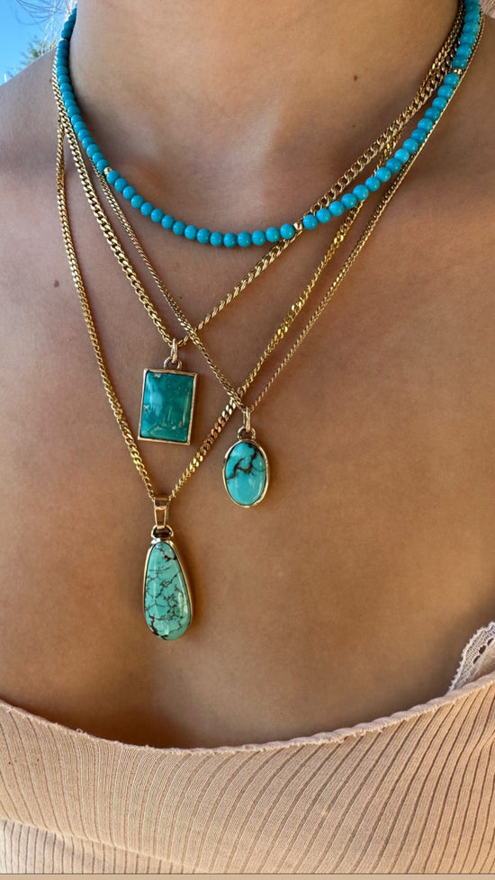 14 KT Gold x "Callais" Royston Turquoise Pendant - Kingdom Jewelry