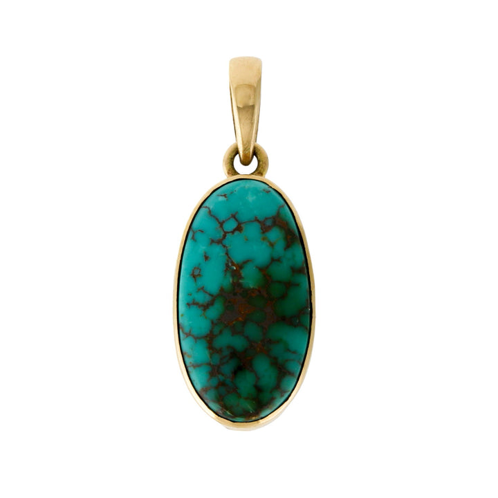 14 KT Gold x Natatorial Egyptian Turquoise Oval Pendant - Kingdom Jewelry