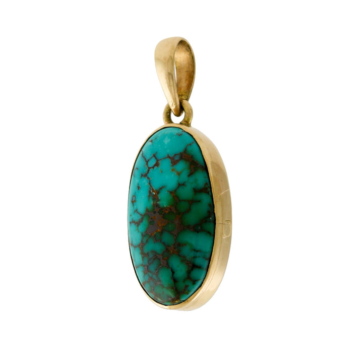14 KT Gold x Natatorial Egyptian Turquoise Oval Pendant - Kingdom Jewelry