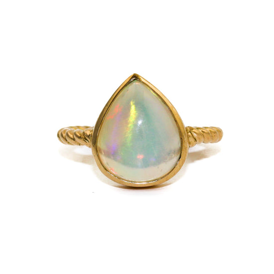 Load image into Gallery viewer, 14 KT Gold x Teardrop Welo Opal Rope-Band Ring - Kingdom Jewelry
