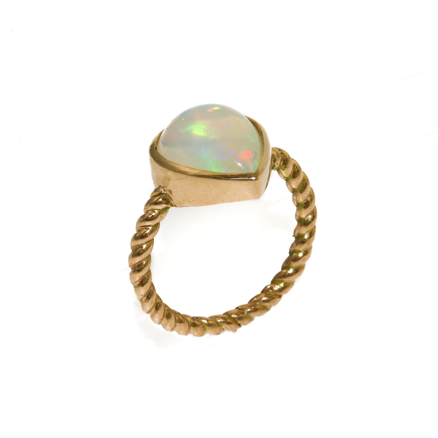 14 KT Gold x Teardrop Welo Opal Rope-Band Ring - Kingdom Jewelry