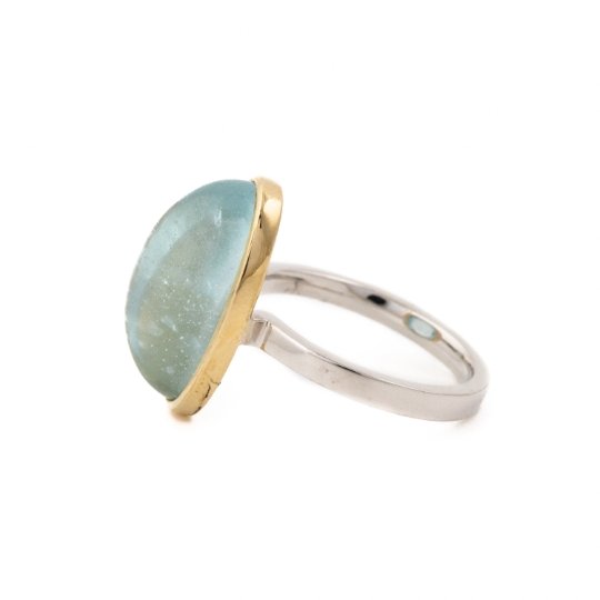 14 KT Golden Bezel Aquamarine Ring - Kingdom Jewelry