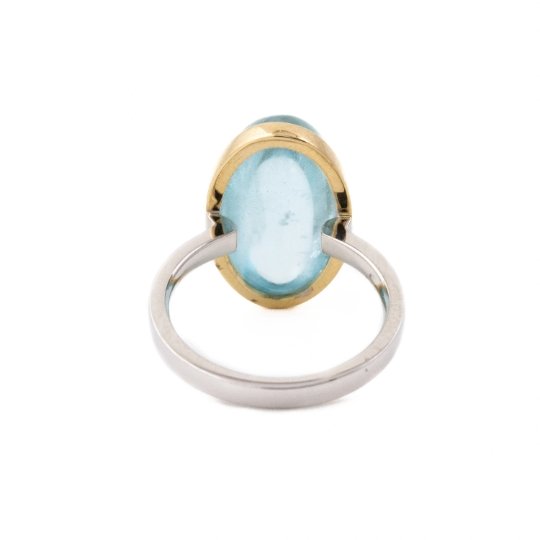14 KT Golden Bezel Aquamarine Ring - Kingdom Jewelry