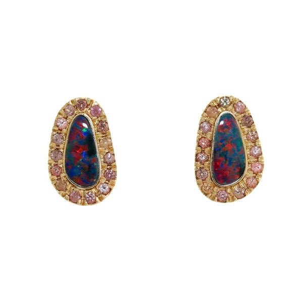 14K Australian Blue Opal x Peach Sapphire Earrings - Kingdom Jewelry