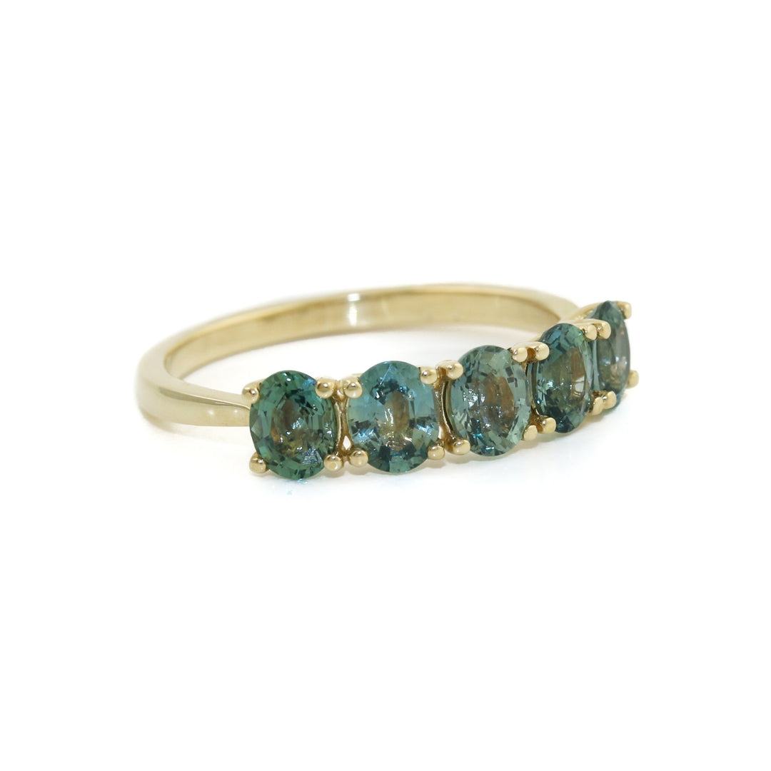 14k Five-Stone Teal Sapphire Band - Kingdom Jewelry