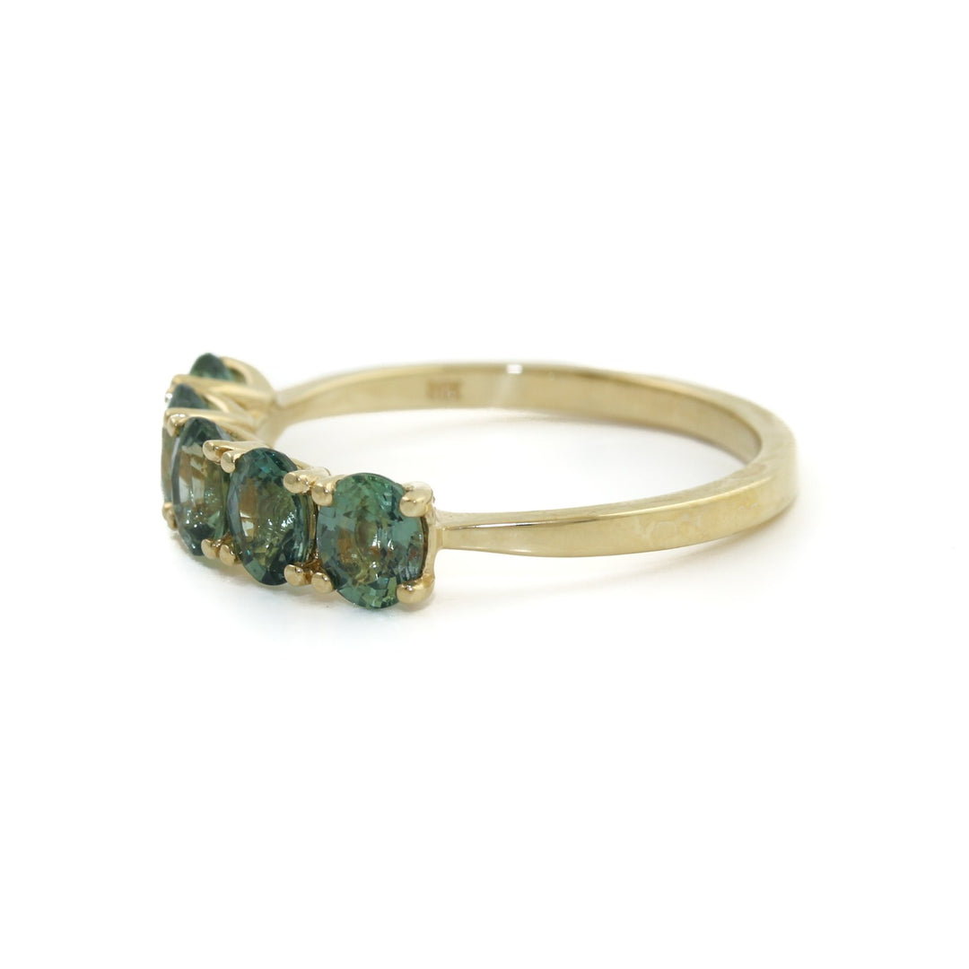 14k Five-Stone Teal Sapphire Band - Kingdom Jewelry