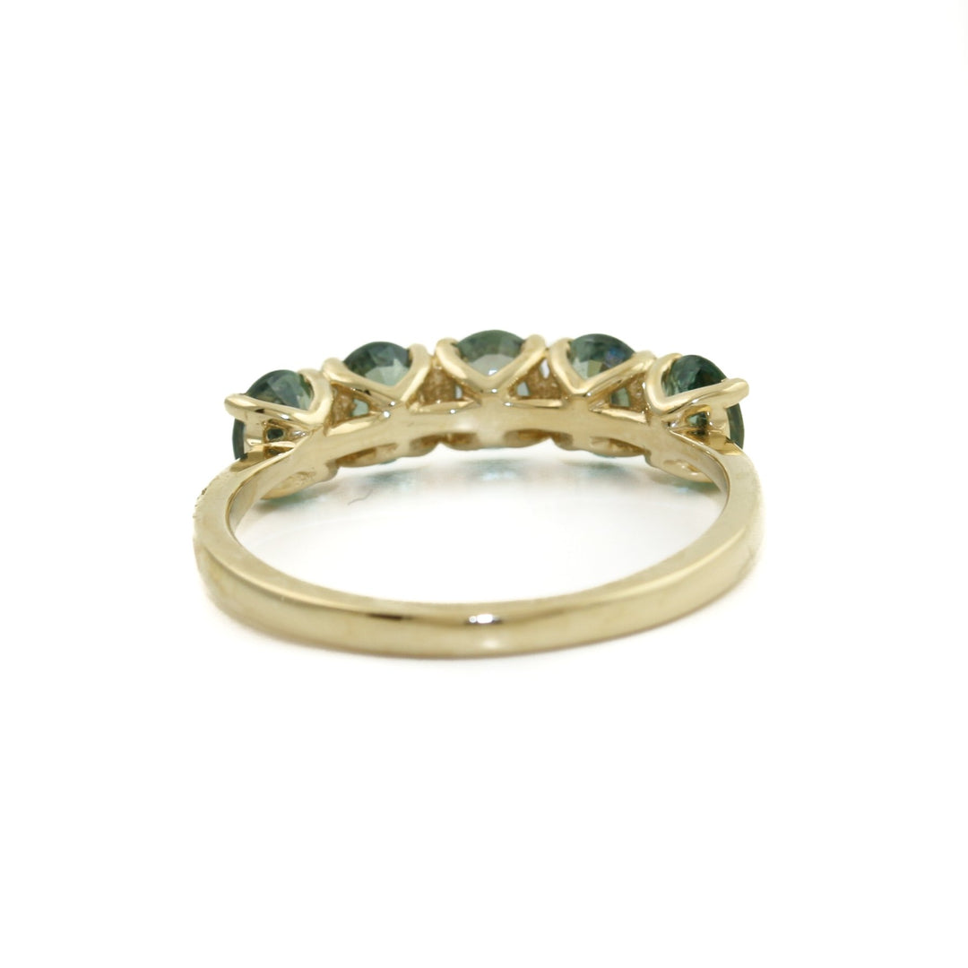 14k Five-Stone Teal Sapphire Band - Kingdom Jewelry