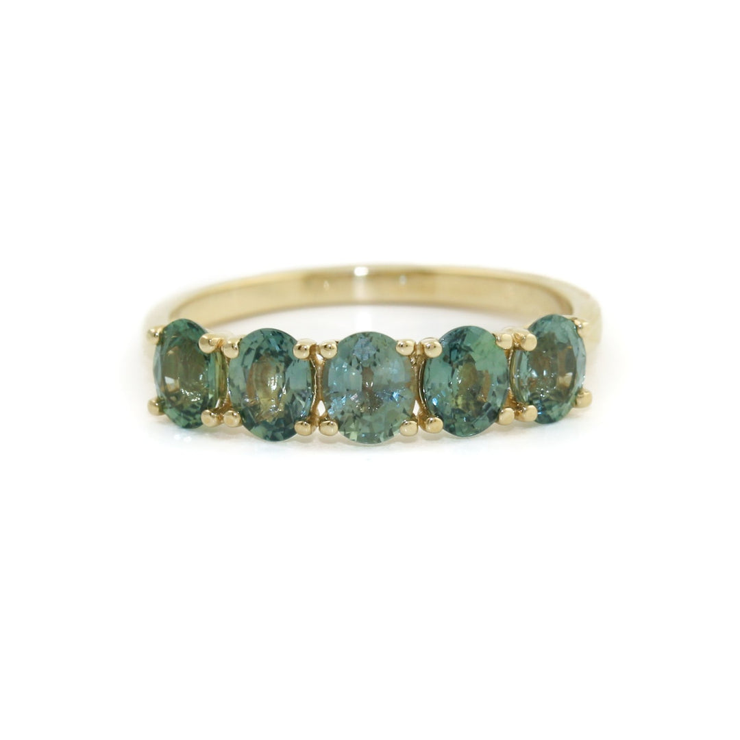 14k Five-Stone Teal Sapphire Band - Kingdom Jewelry