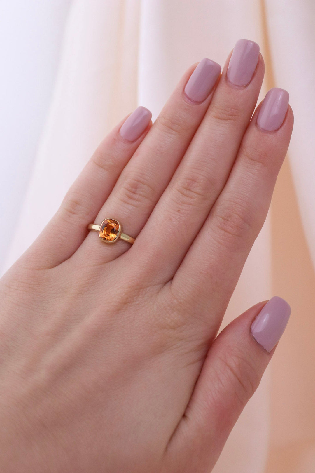 14k Gold Cushion Cut Mandarin Garnet Ring - Kingdom Jewelry