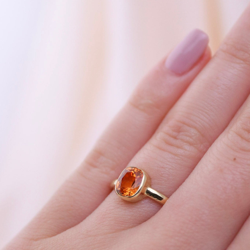 
                      
                        14k Gold Cushion Cut Mandarin Garnet Ring - Kingdom Jewelry
                      
                    