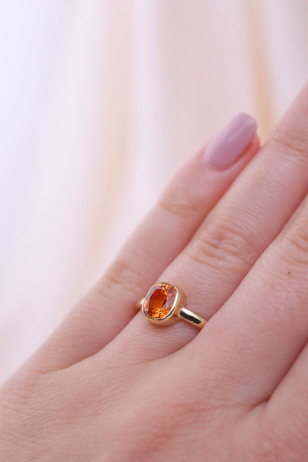 14k Gold Cushion Cut Mandarin Garnet Ring - Kingdom Jewelry