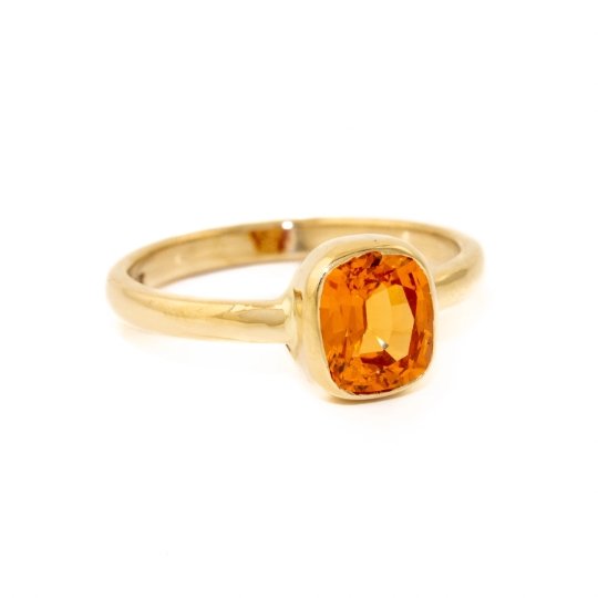 14k Gold Cushion Cut Mandarin Garnet Ring - Kingdom Jewelry