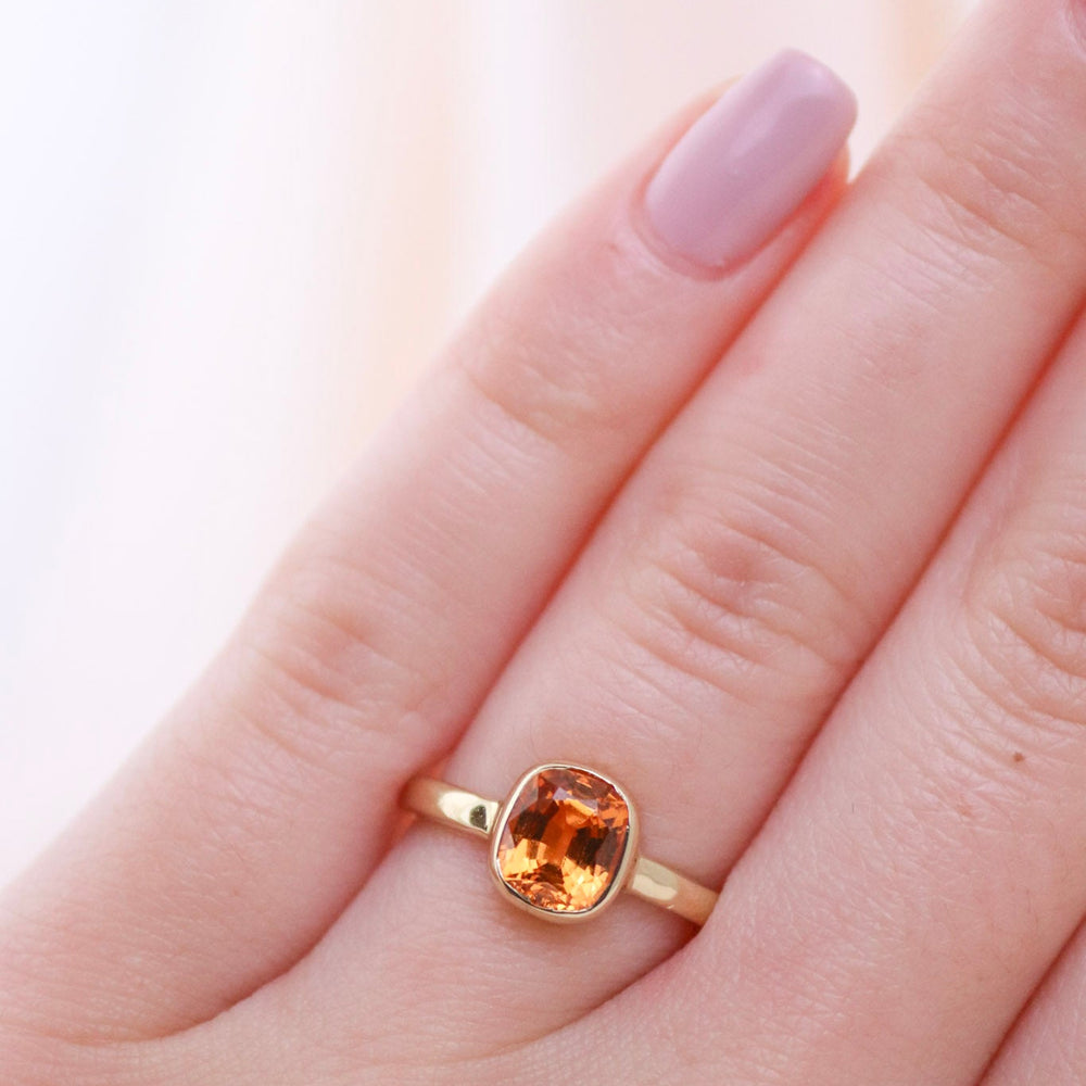 
                      
                        14k Gold Cushion Cut Mandarin Garnet Ring - Kingdom Jewelry
                      
                    