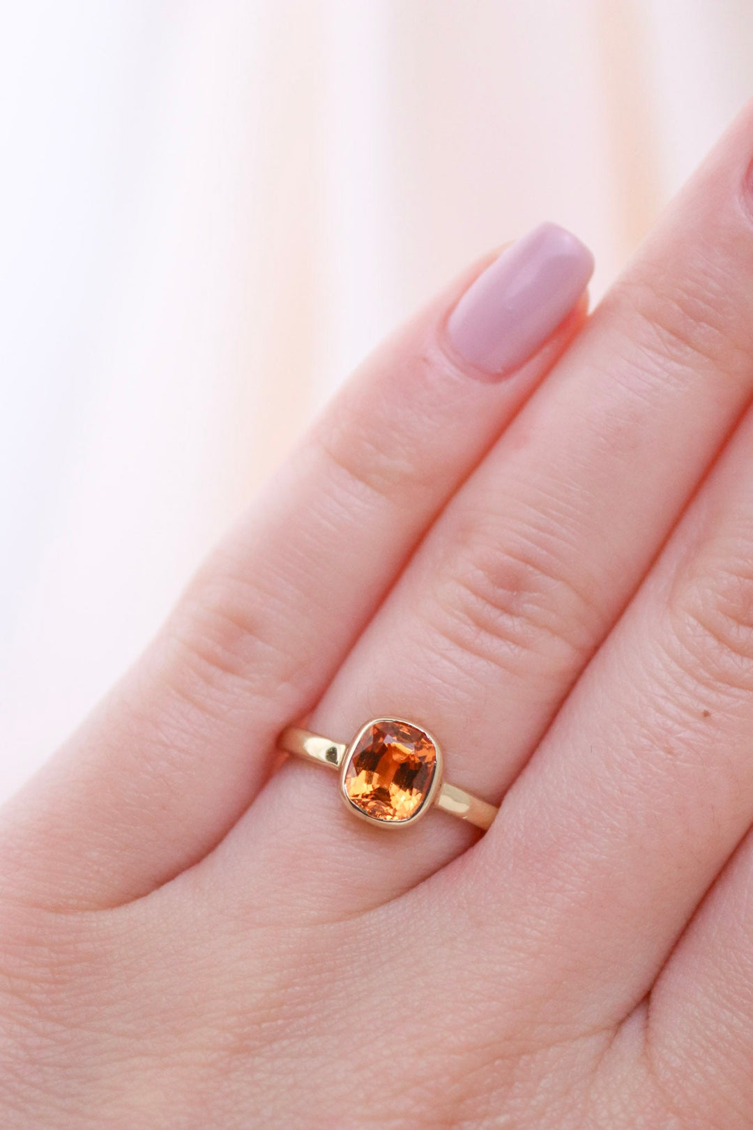 14k Gold Cushion Cut Mandarin Garnet Ring - Kingdom Jewelry