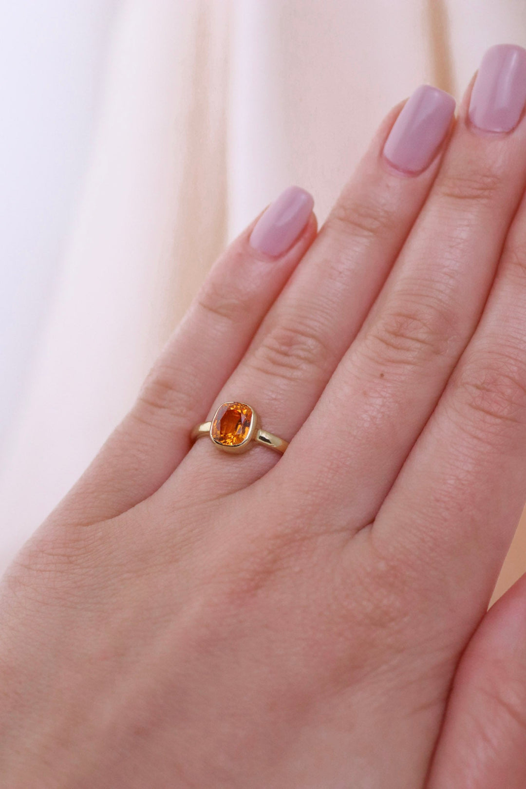 14k Gold Cushion Cut Mandarin Garnet Ring - Kingdom Jewelry