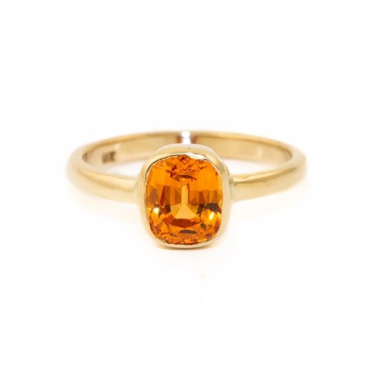14k Gold Cushion Cut Mandarin Garnet Ring - Kingdom Jewelry