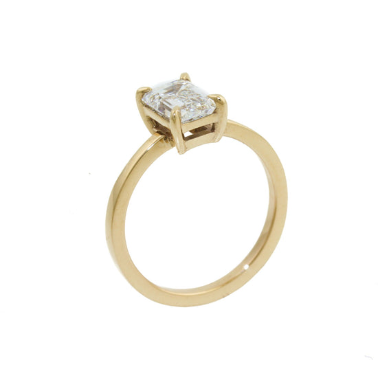 14K Gold Emerald Cut Lab Diamond Ring (Portrait/ Prong) - Kingdom Jewelry