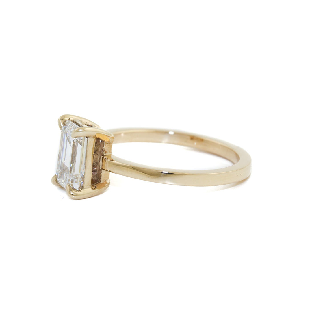 14K Gold Emerald Cut Lab Diamond Ring (Portrait/ Prong) - Kingdom Jewelry