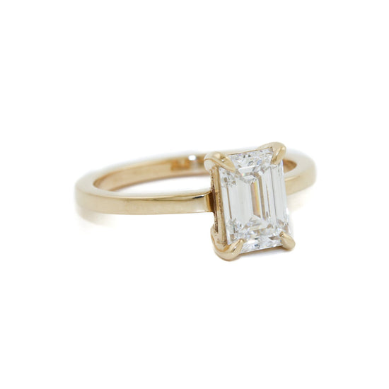 14K Gold Emerald Cut Lab Diamond Ring (Portrait/ Prong) - Kingdom Jewelry