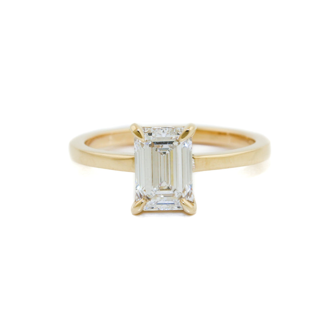 14K Gold Emerald Cut Lab Diamond Ring (Portrait/ Prong) - Kingdom Jewelry