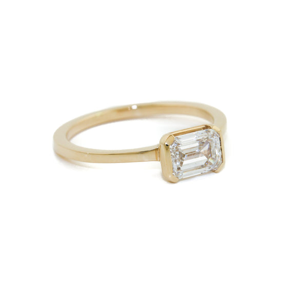 14K Gold Emerald Cut Solitaire Lab Diamond Ring - Kingdom Jewelry