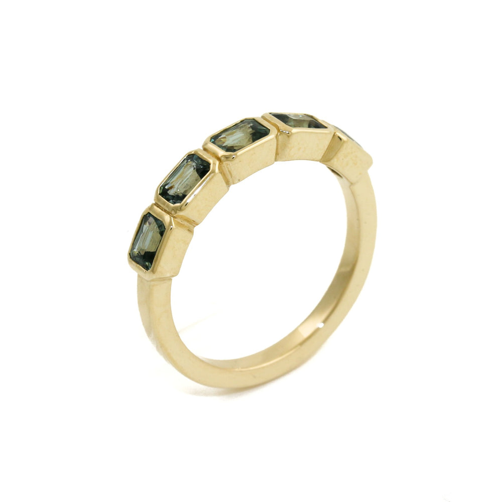 
                      
                        14K Gold Emerald-Cut Teal Sapphire Bezel-Set Band - Kingdom Jewelry
                      
                    