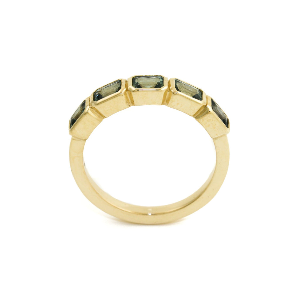 
                      
                        14K Gold Emerald-Cut Teal Sapphire Bezel-Set Band - Kingdom Jewelry
                      
                    