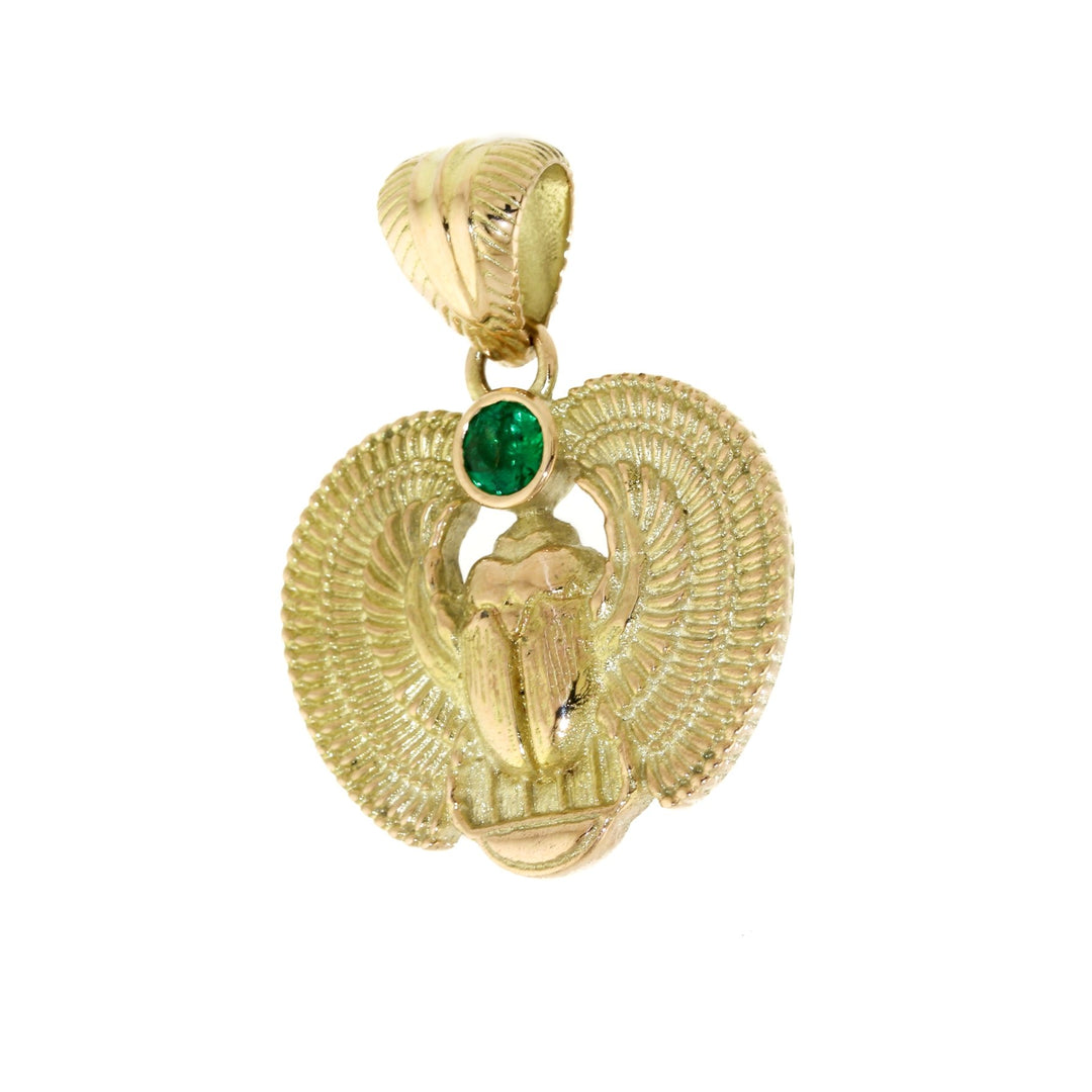 14k Gold Emerald Scarab Pendant - Kingdom Jewelry