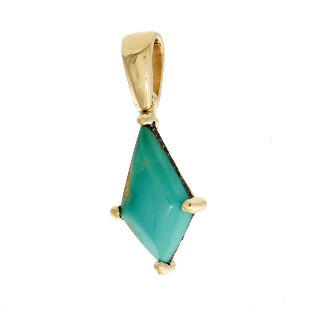 14K Gold Kite-Shaped Royston Turquoise Pendant - Kingdom Jewelry