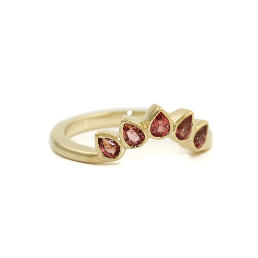 14K Gold Pear-Cut Padparadscha Tiara Band - Kingdom Jewelry