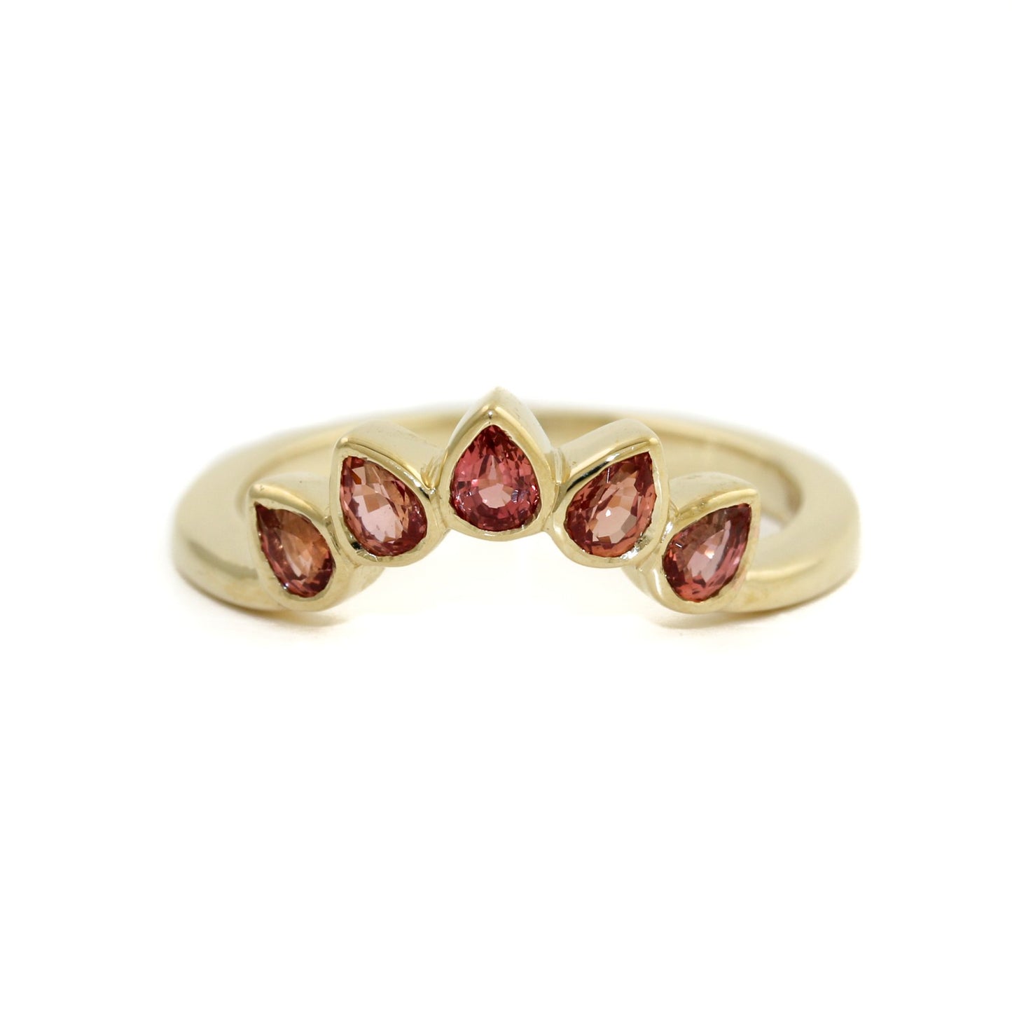 14K Gold Pear-Cut Padparadscha Tiara Band - Kingdom Jewelry