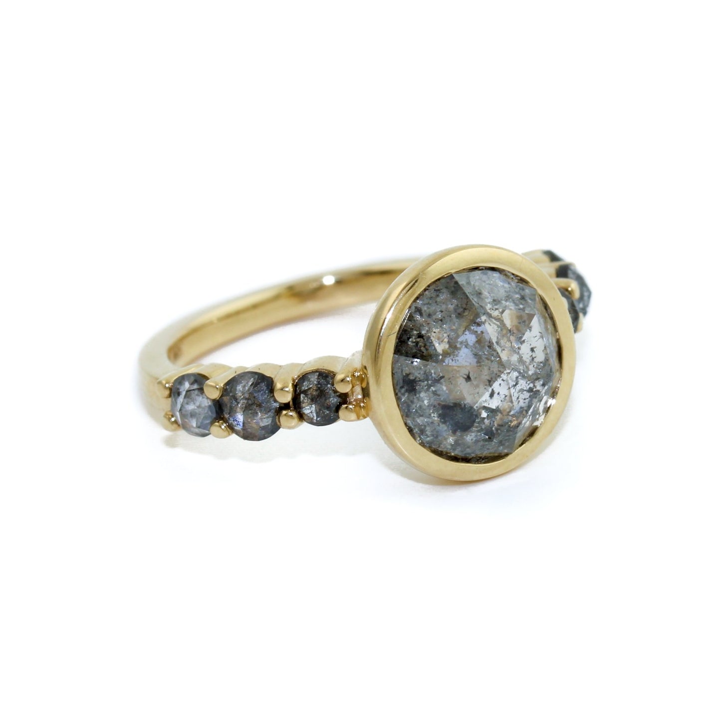 14K Gold Rose Cut Salt & Pepper Diamond Ring - Kingdom Jewelry