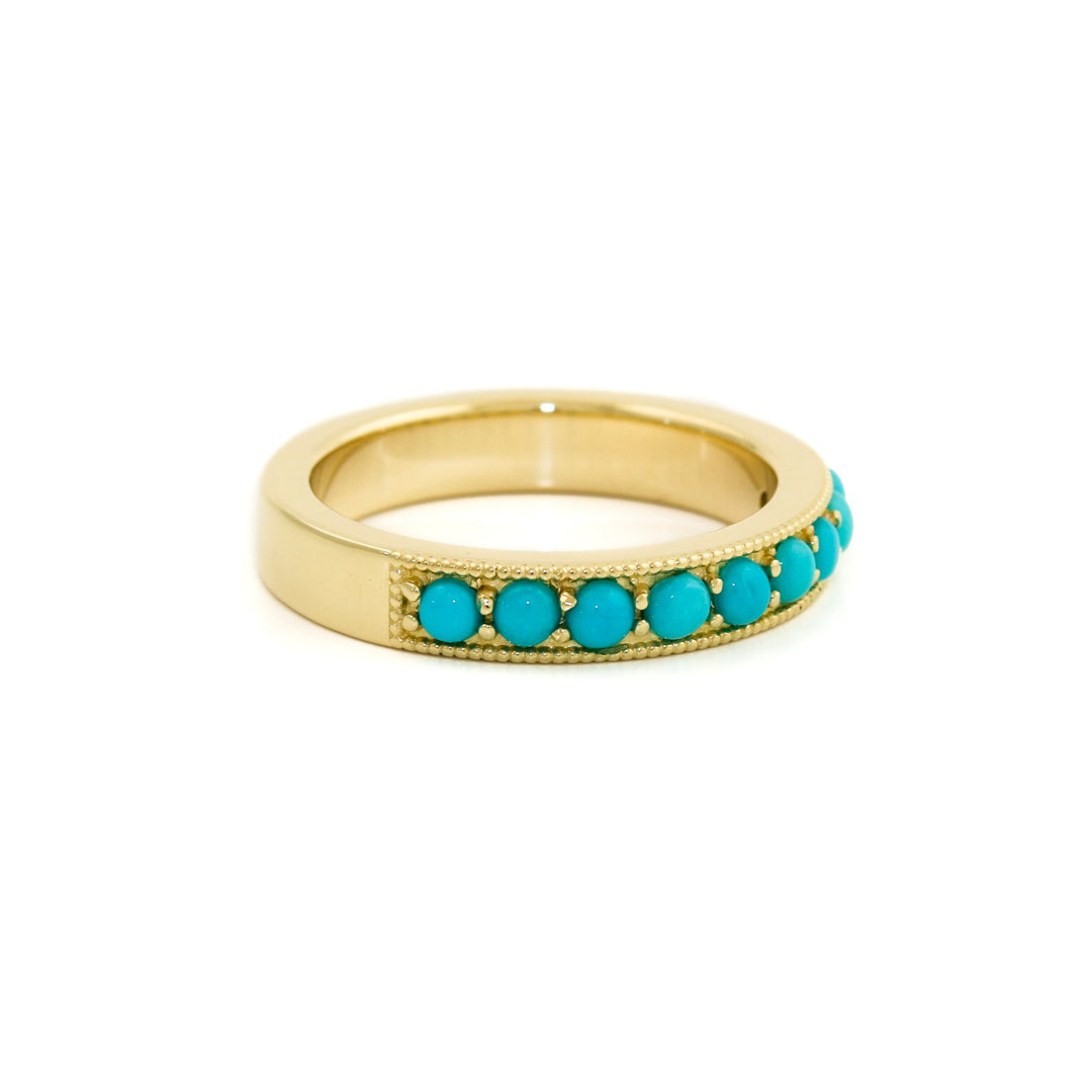 14K Gold Sleeping Beauty Turquoise Channel Band - Kingdom Jewelry