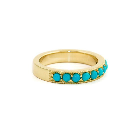 14K Gold Sleeping Beauty Turquoise Channel Band - Kingdom Jewelry