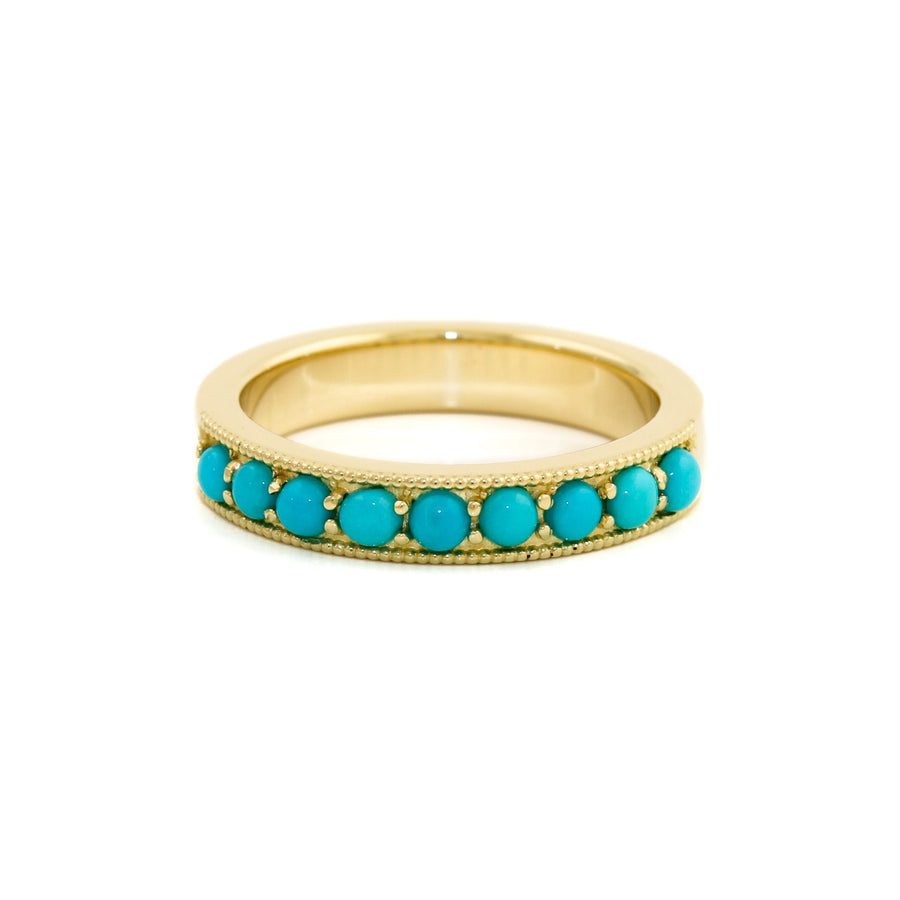 14K Gold Sleeping Beauty Turquoise Channel Band - Kingdom Jewelry