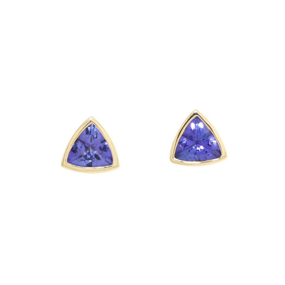 14K Gold Tanzanite Trillion Studs - Kingdom Jewelry