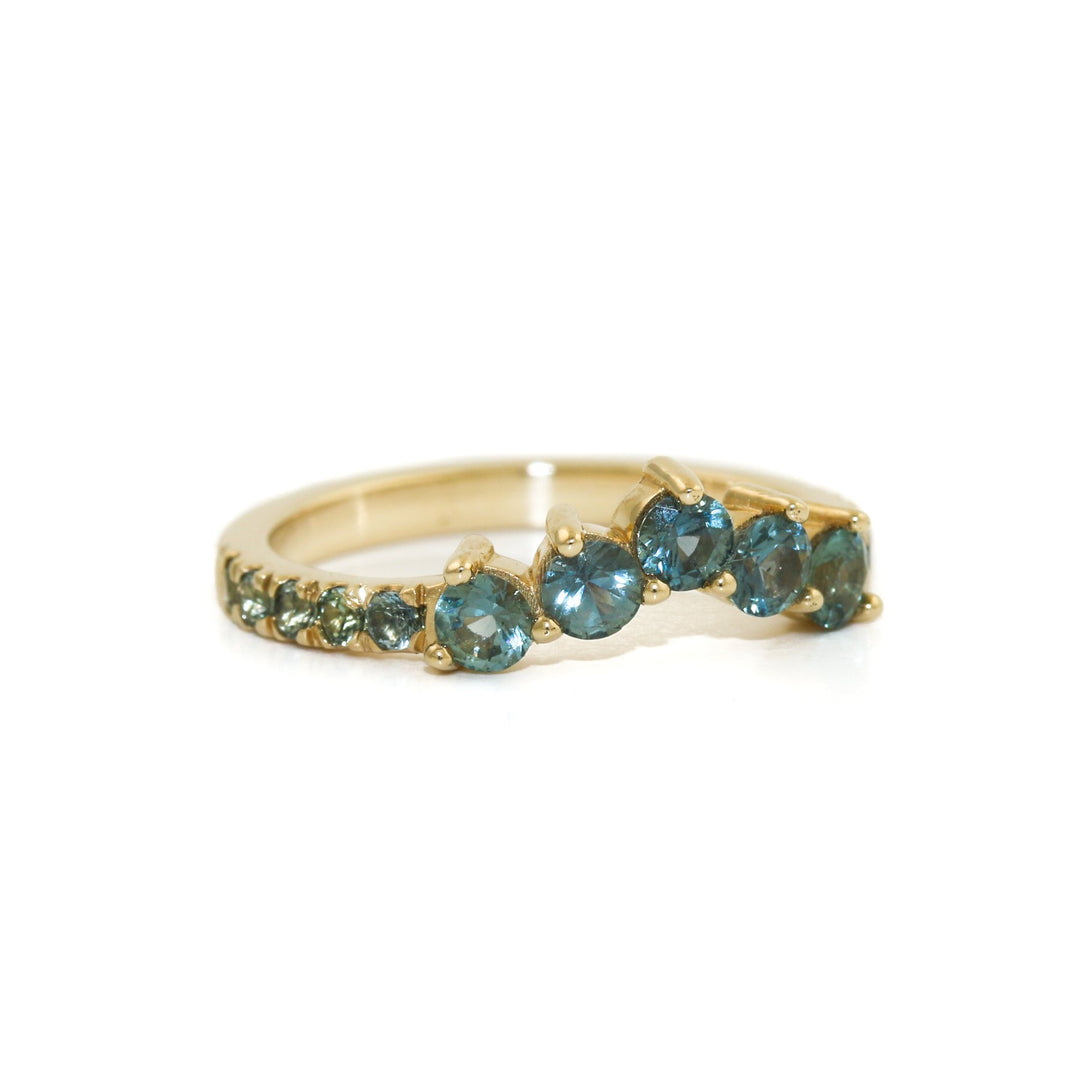 14K Gold Teal Sapphire Tiara Band - Kingdom Jewelry