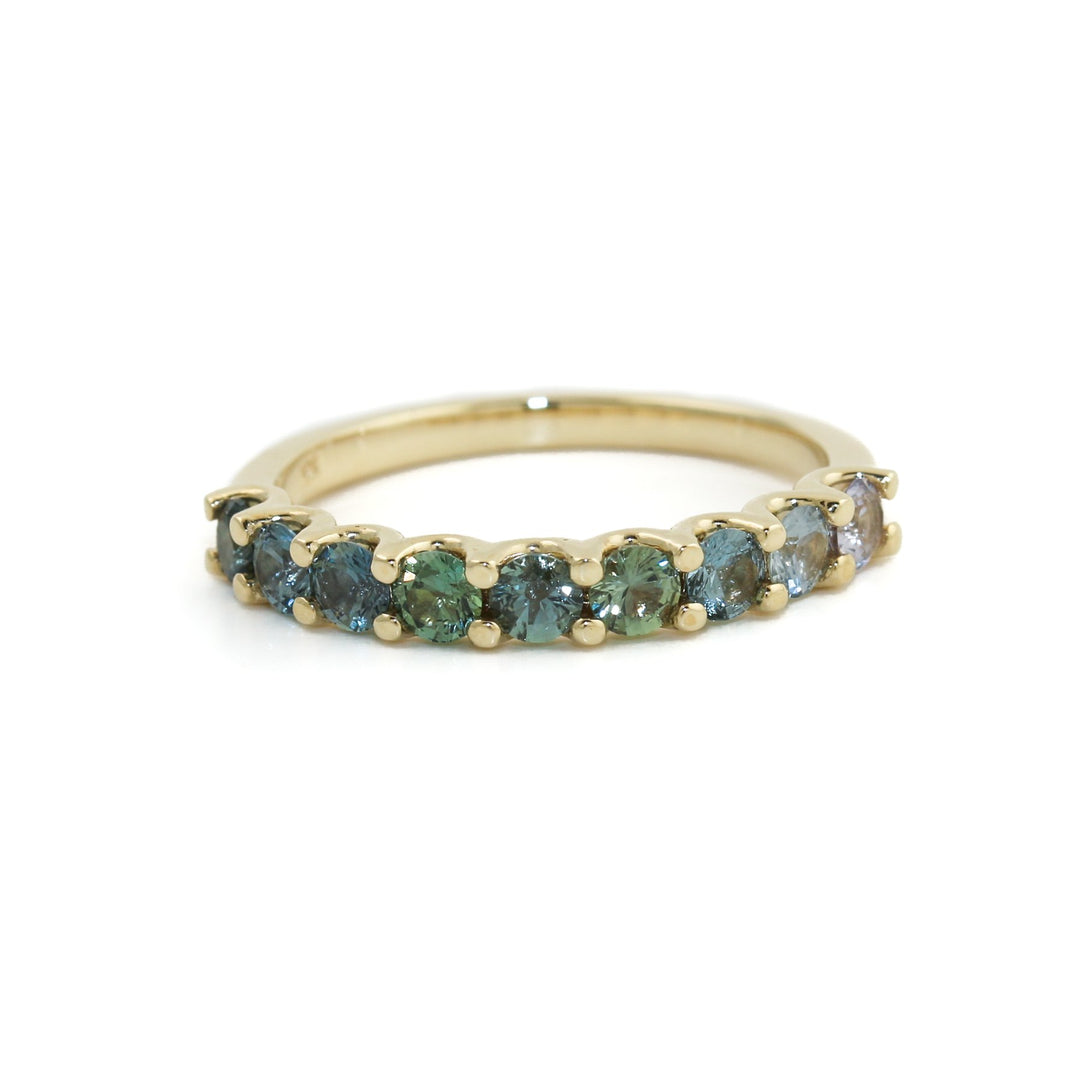 14K Gold x Graduated Teal Sapphires Half Eternity Band - Kingdom Jewelry