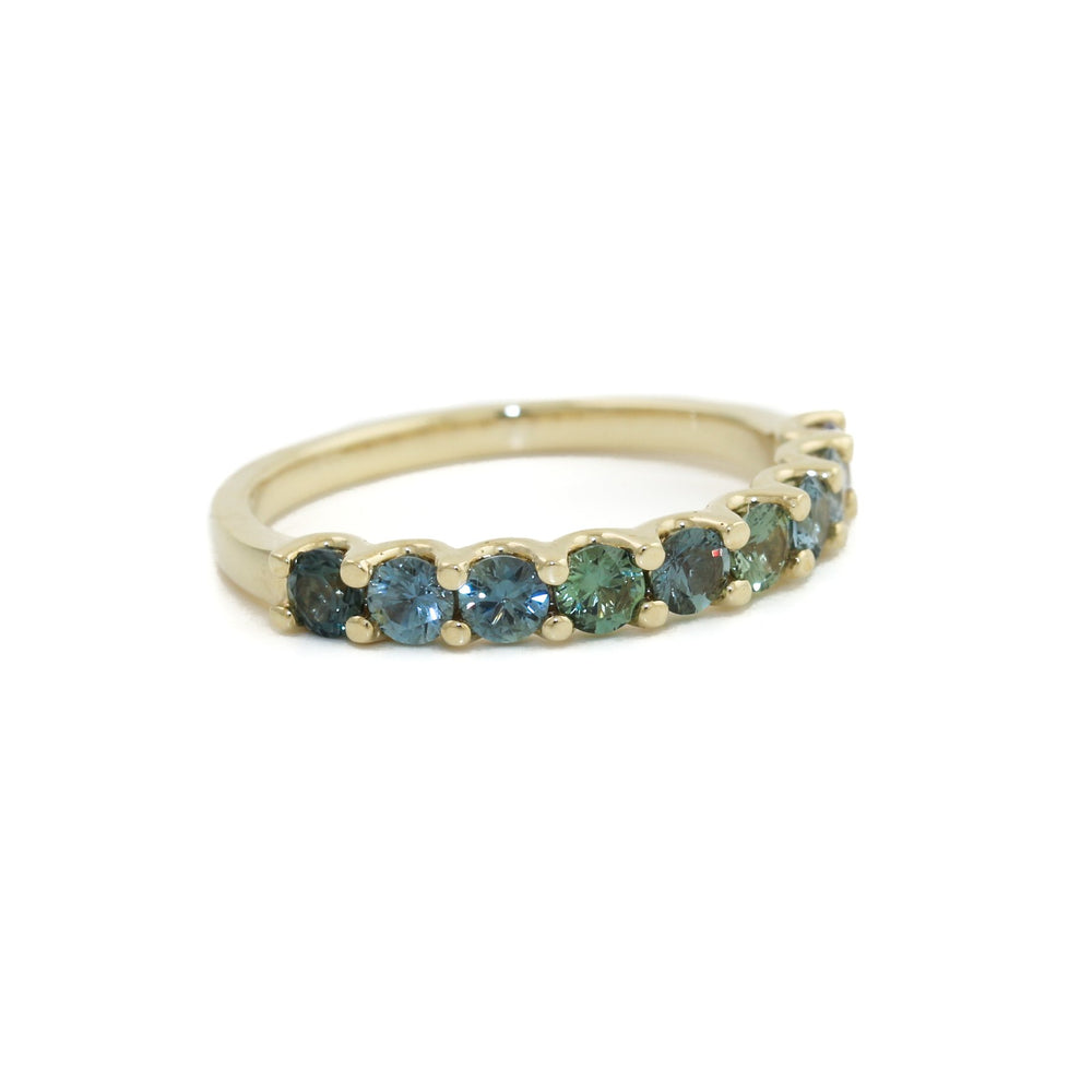 14K Gold x Graduated Teal Sapphires Half Eternity Band - Kingdom Jewelry