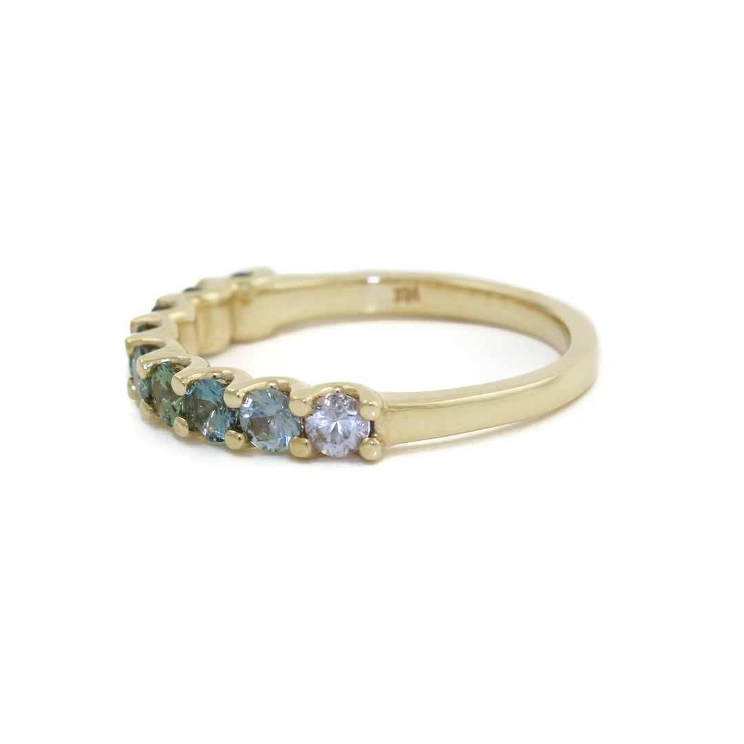 14K Gold x Graduated Teal Sapphires Half Eternity Band - Kingdom Jewelry