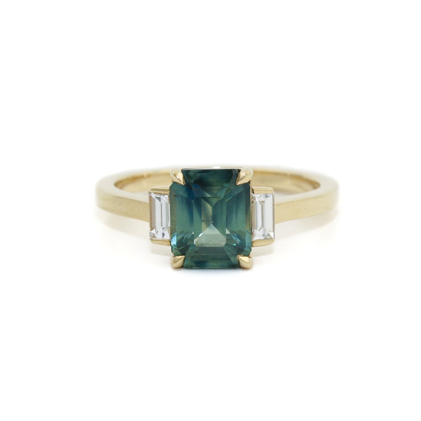 14k Gold x Teal Madagascan Sapphire & Baguette Diamond Ring - Kingdom Jewelry