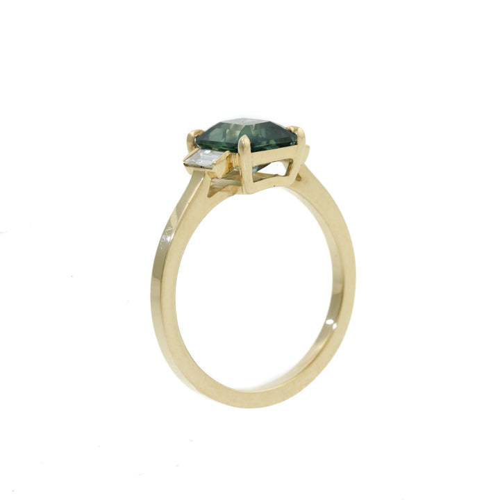 14k Gold x Teal Madagascan Sapphire & Baguette Diamond Ring - Kingdom Jewelry