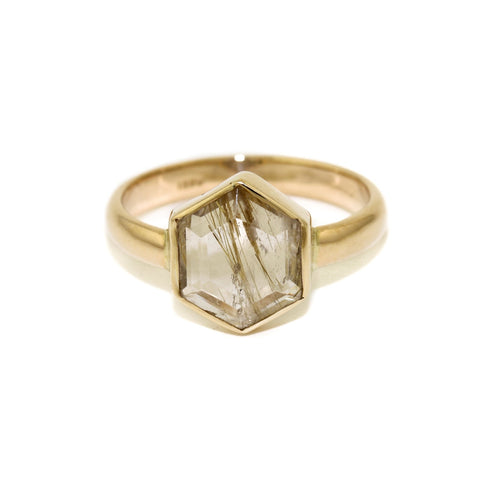 14K Hexagonal Cut Rutilated Quartz Ring - Kingdom Jewelry