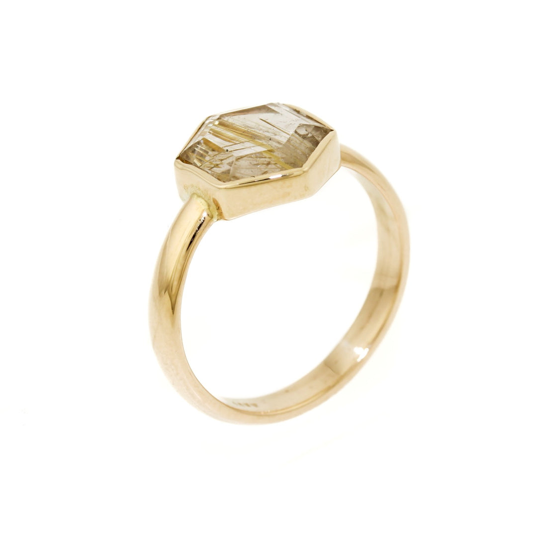 14K Hexagonal Cut Rutilated Quartz Ring - Kingdom Jewelry