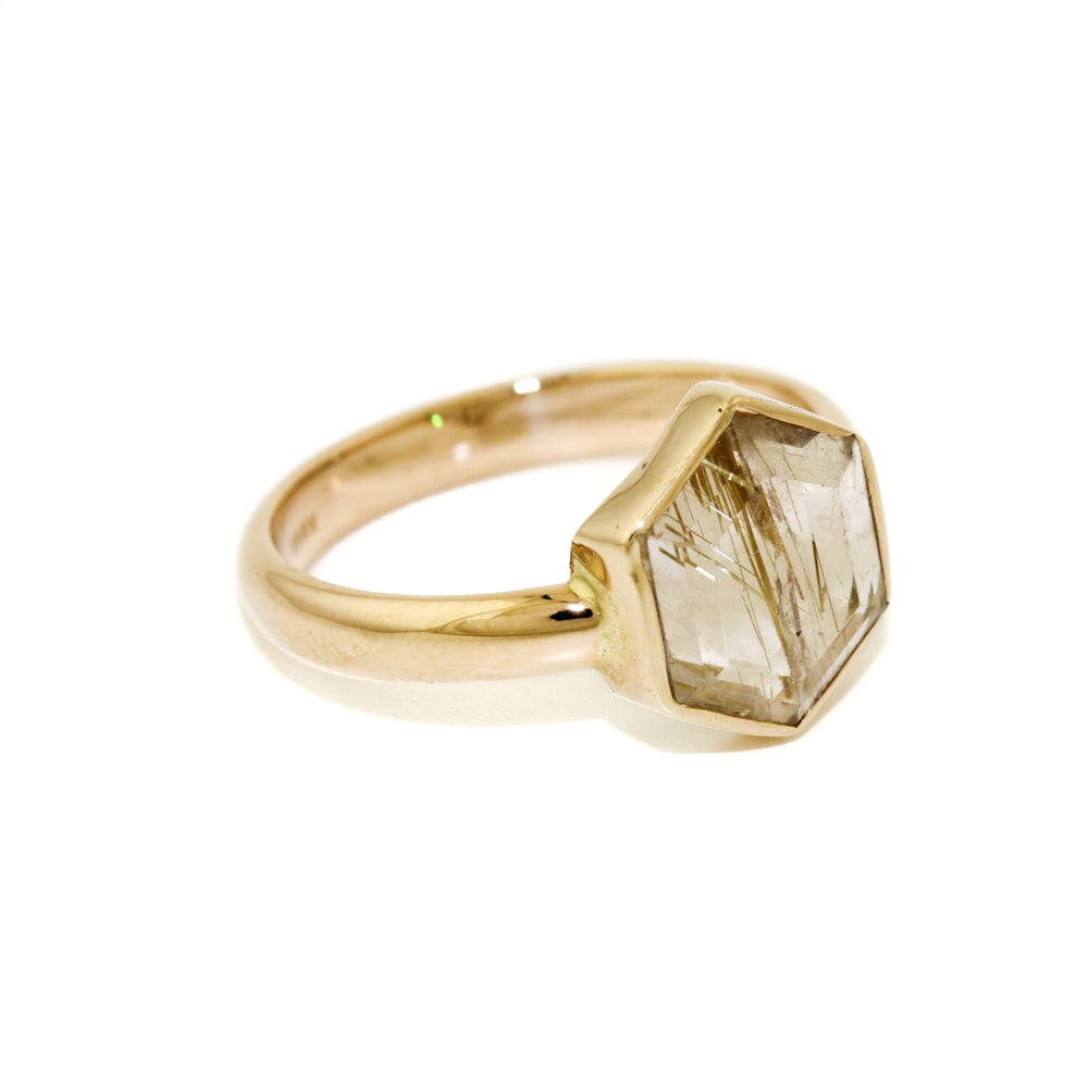 14K Hexagonal Cut Rutilated Quartz Ring - Kingdom Jewelry