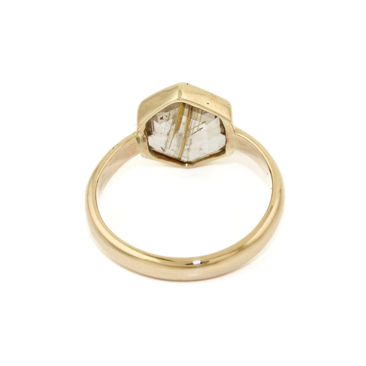 14K Hexagonal Cut Rutilated Quartz Ring - Kingdom Jewelry